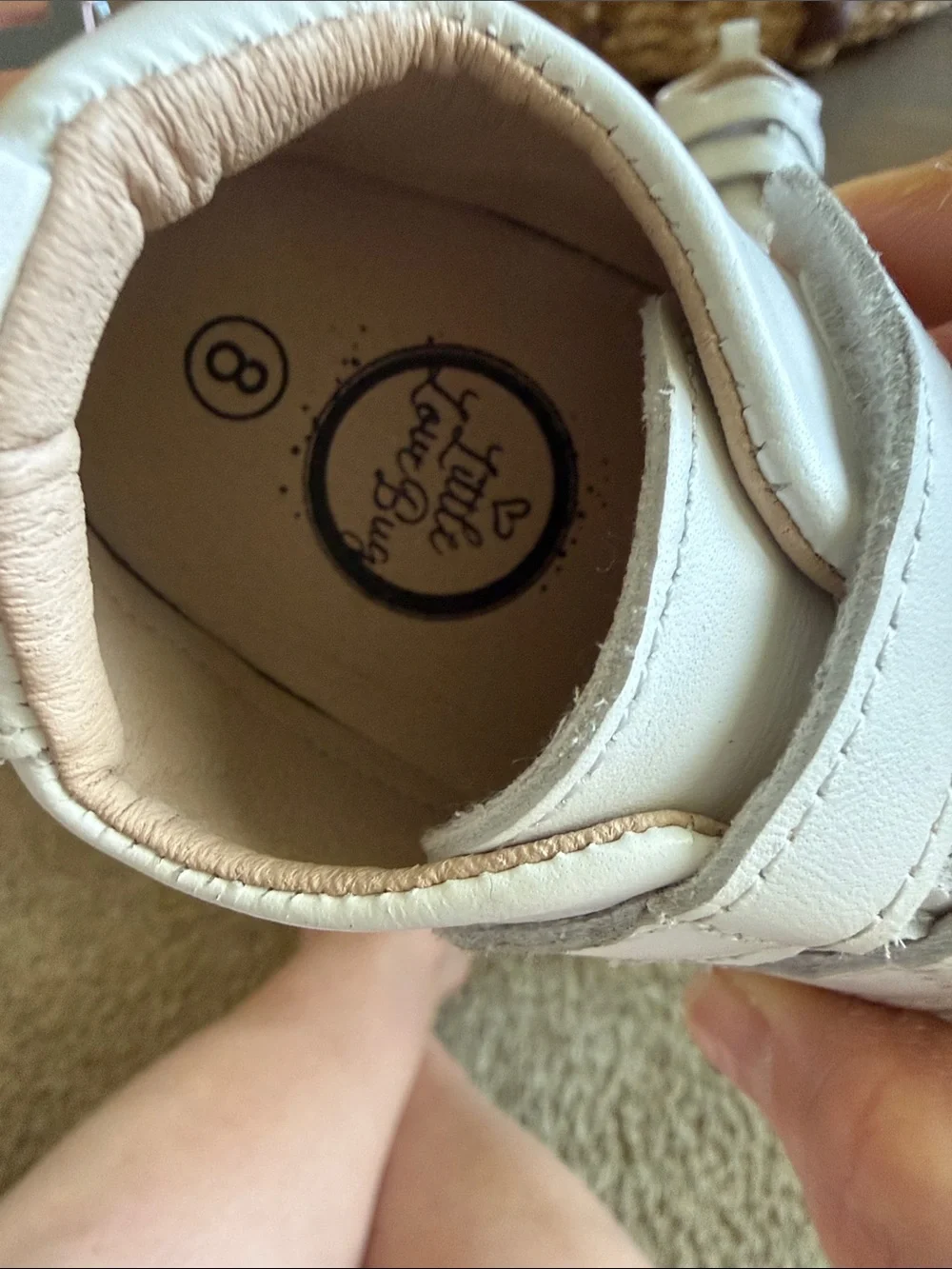Little Love Bug soft sole cream sneakers with Hook-and-Loop Straps